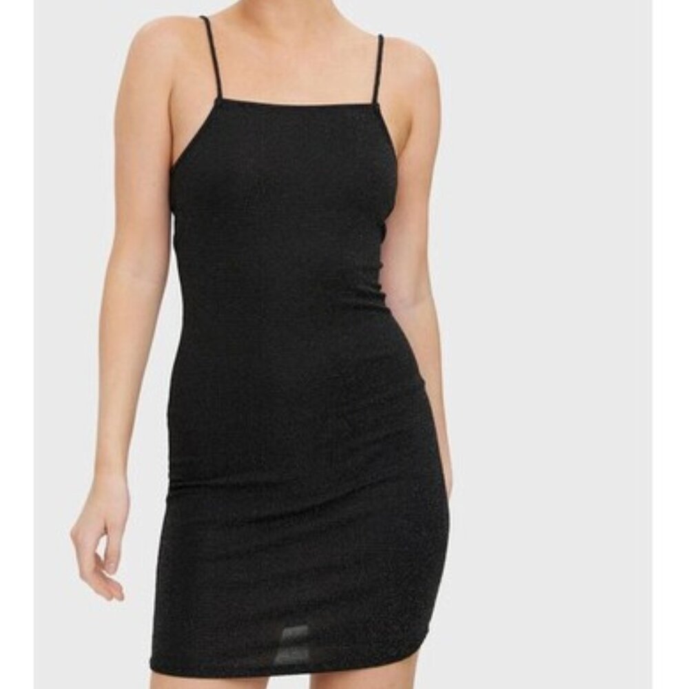 New Vero Moda Square Neck Black Silver Lurex Mini Dress P2019